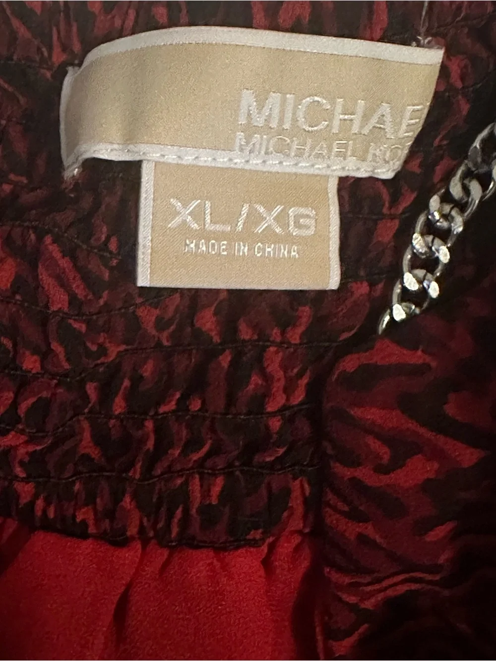 Michael Kors Red and Black Printed Cami/babydoll top with Chain Straps